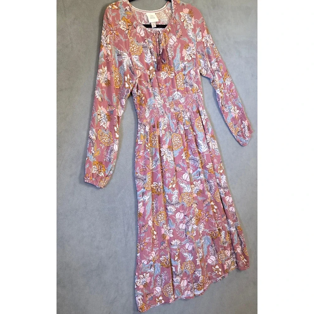 Knox Rose Smocked Midi Dress Women Size Medium Floral Boho Cottage Prairie